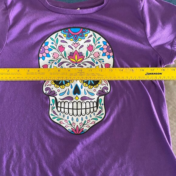 Bobbie Brooks Purple Sugar Skull Shirt, Size M, colorful skull tee, Halloween - Picture 8 of 8